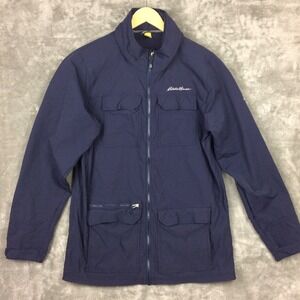 Eddie Bauer Atlas Travex Hooded Jacket Mens Large Tall TL Blue Stretch Softshell